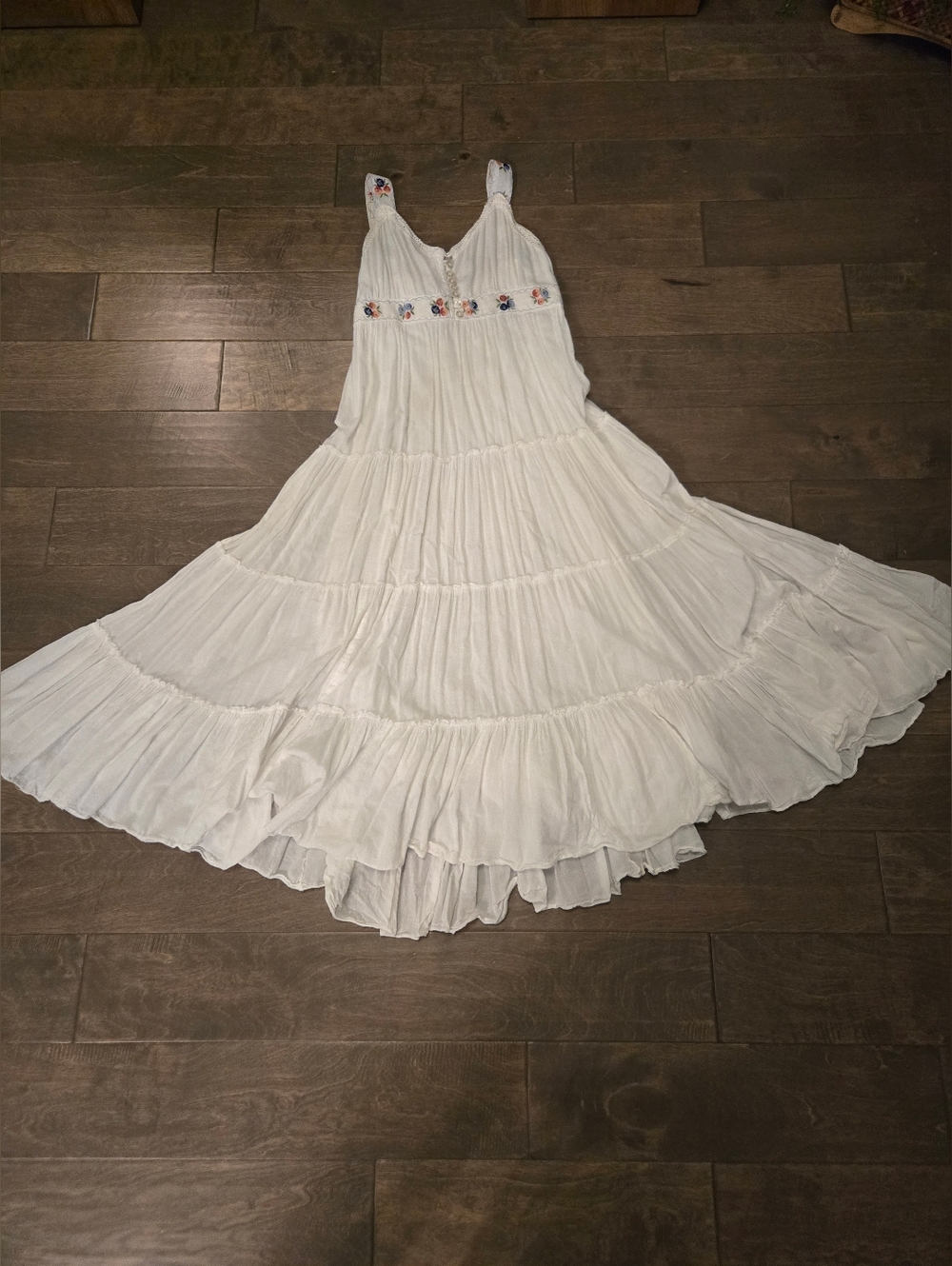 Vintage Boho Prairie Dress Size Small, White, Lined, Floral